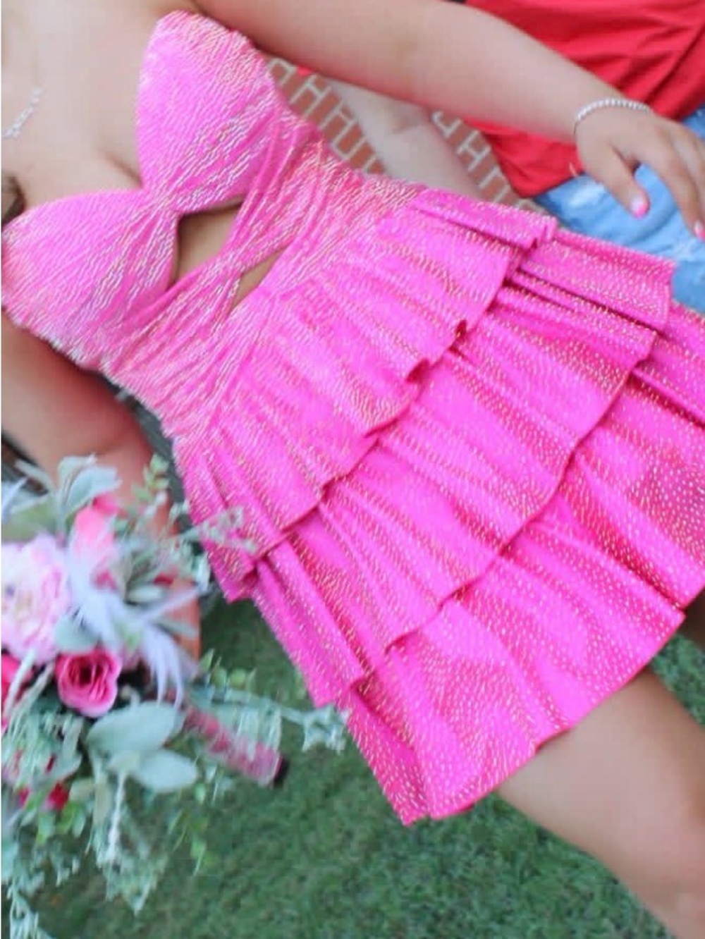 Sherri Hill Hot Pink Rhinestone Tiered Ruffle Prom Dress - Picture 5 of 9